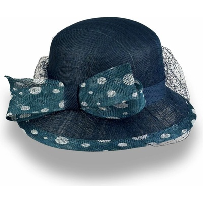 Krumlovanka Dámský cloche slavnostní klobouk Sinamay hat s puntíky Co-10674 modrý