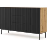 BIM Furniture Комод Ravenna B 150 2D3S фрезован фолиран MDF, дъб артисан/черно (RAVENNACABOAKBMBLF)