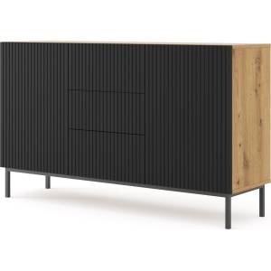 BIM Furniture Комод Ravenna B 150 2D3S фрезован фолиран MDF, дъб артисан/черно (RAVENNACABOAKBMBLF)
