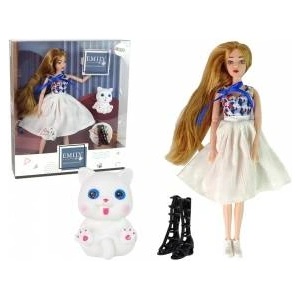 LEAN Toys Baby Doll Doll with Cat Long Brown Hair