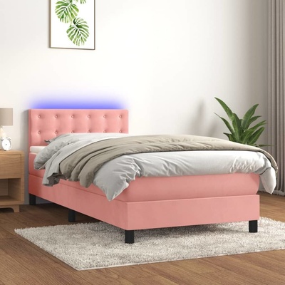 vidaXL 3134613 Boxspring postel s matrací a LED samet / barva Růžová