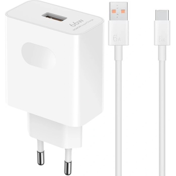 Image 1 of Huawei Оригинално зарядно Huawei SuperCharge 66W, 6A, 1 x USB-A, Kабел 66A в комплекта, Бял (HW-110600E02Cable)