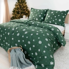 Goldea vánoční flanel povlečení sněhové vločky na zelené 140x200 70x90