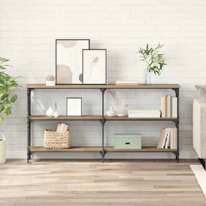 vidaXL Конзолна маса Дъб 150 x 29 x 75 см Конструирано дърво и метал (882218)