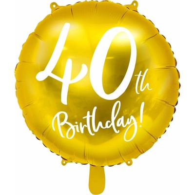 PartyDeco Fóliový balón 40 th birthday zlatý 45 cm