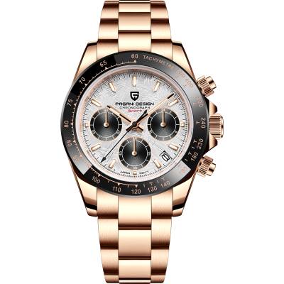 Мъжки часовник Pagani Design Scopic, Кварцов, Неръждаема стомана, Хронограф, Розово злато / Бял (PD-1644-ROSEGOLD-WHITE)
