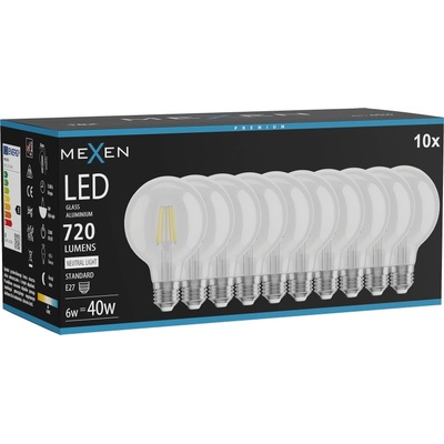 Mexen Vintis 10x LED филамент крушка E27, G80, 6W, Неутрална - 4000K, 720 lm, прозрачна (L155-E27-0640-00x10)