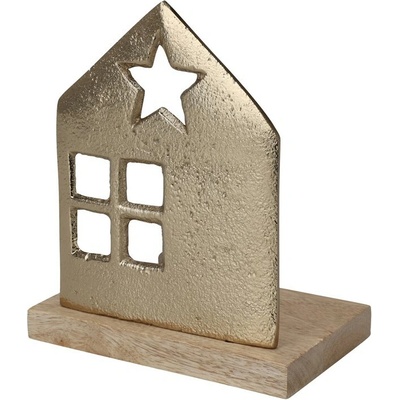 Svícen hliník 130x80x190/150x802x160mm na čajovou svíčku domky mix, zlatá, přírodní