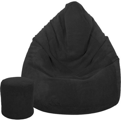 TopKing Sedací vak XXXXL 125 cm + podnožník XL 35 cm PLYŠ Černá