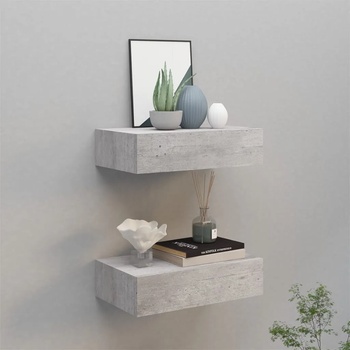 Image 1 of vidaXL Стенни рафтове с чекмеджета 2 бр бетонно сив 40x23, 5x10 см МДФ (330252)
