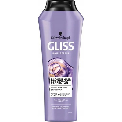Schwarzkopf Gliss Blonde Hair Perfector Purple Repair Shampoo Regeneračný fialový šampón na odstránenie žltých tónov v blond vlasoch 250 ml