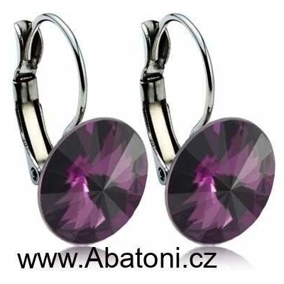 Swarovski Elements Rivoli vlepený krystal stříbrné náušnice visací fialové kulaté 51002.3 Amethyst fialová bordó vínová