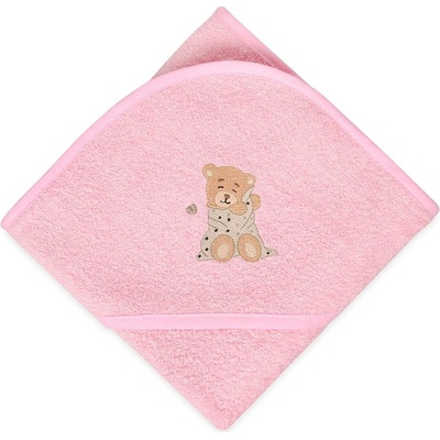 BabyMatex Osuška s kapucí 100 x 100 cm Maxi MEDVÍDEK RŮŽOVÁ