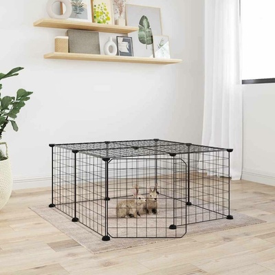 vidaXL 12panelová ohrádka pro zvířata s dvířky černá 35 x 35 cm ocel 9799.3114051