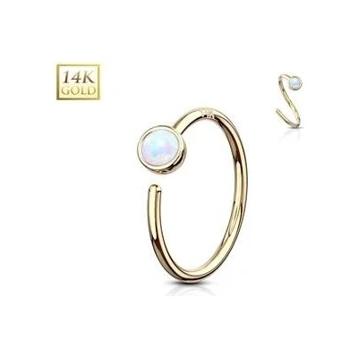 Šperky4U zlatý piercing kruh, bílý opál ZL01179WH-YG