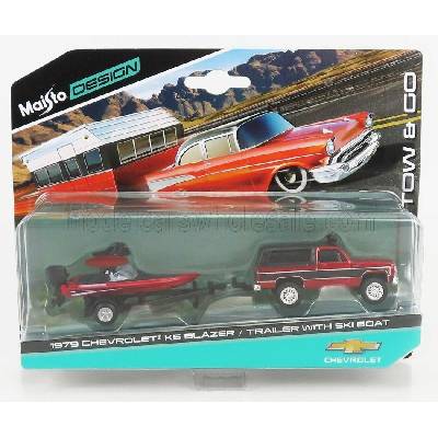 MAISTO CHEVROLET BLAZER K5 1979 WITH SKI BOAT AND TRAILER RED MET 1:64