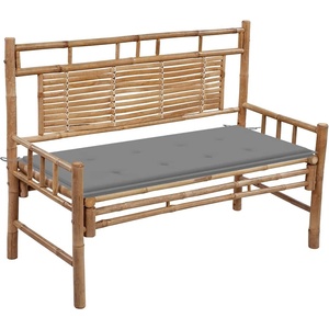 vidaXL Градинска пейка с възглавница, 120 см, бамбук (3063877)