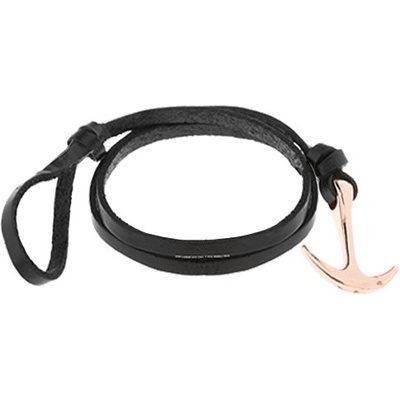 Šperky eshop černý kožený náramek na trojité obtočení okolo zápěstí lesklá kotva Z33.11