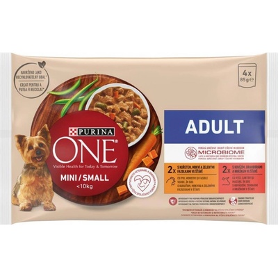 Purina One Mini Adult kura hovädzie v šťave 4 x 85 g