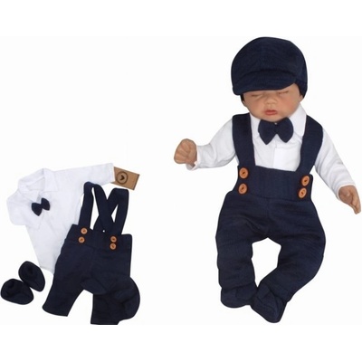 Z&Z 5-dílná pletená sada Boy body kalhoty čepička motýlek botičky granát