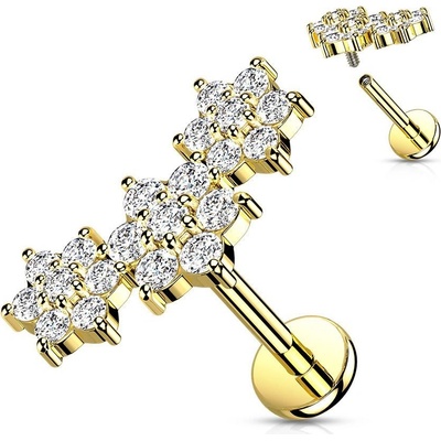 Šperky4U zlacený piercing do brady s kytičkami LB1102GD-1208