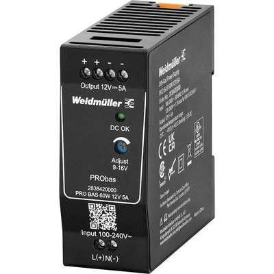 Weidmüller PRO BAS 60W 12V 5A sieťový zdroj na montážnu lištu (DIN lištu), 12 V, 5 A, 60 W, výstupy 1 x