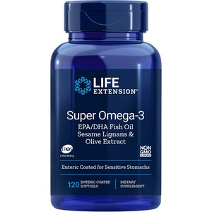Life Extension Сърдечна и мозъчна функция - Супер Омега-3 (с лигнан от сусам и екстракт от маслина), 120 софтгел капсули (01984 le)