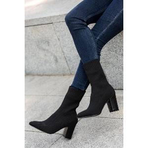Moda Trend Дамски боти от текстил - Черни #362938 (362938_Черно)