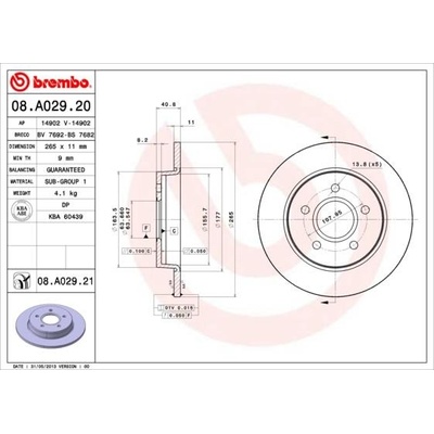 BREMBO Brzdový kotúč plny Ø265mm 08.A029.21