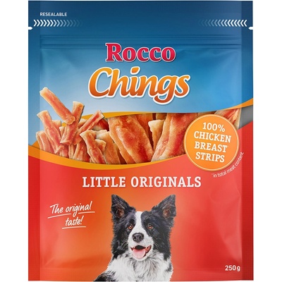 Rocco Chings sušené maso pro psy NOVINKA: kuřecí prsa krátké proužky 250 g