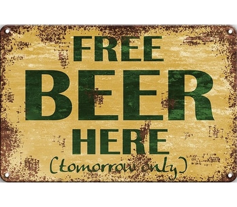Ceduľa Free Beer here