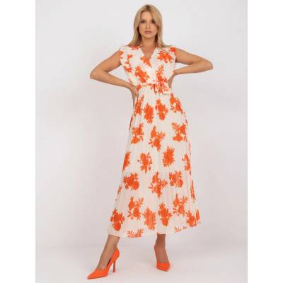 Italy Moda Krémovoplisované šaty s květy -dhj-sk-13166.94p-cream-orange oranžové