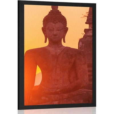 Plakát socha Buddhy uprostřed kamenů - 40x60 silver