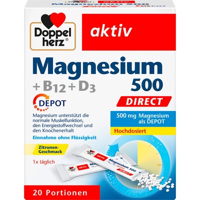 Doppel herz Magnesium 500 +B12+D3 Direct 20 sáčků