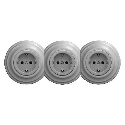 - Тройна ретро домашна розетка с рамка SCHUKO 230V, сива (KA0054B)
