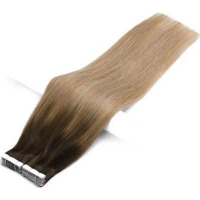 Vlasové PU pásky tape in na prodlužování vlasů 40cm ombré balayage 04/27/24 středně hnědá / tmavá blond / platinová extra