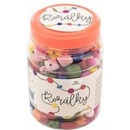 TEDDIES Korálky drevené farebné s gumičkami cca 300 ks v plastovej dóze