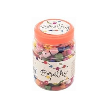 TEDDIES Korálky drevené farebné s gumičkami cca 300 ks v plastovej dóze