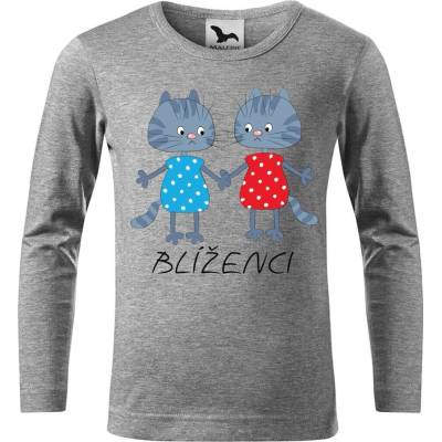 Dobrý triko dětské bavlněné triko Zvěrokruh kočky Blíženci Tmavě šedý melír