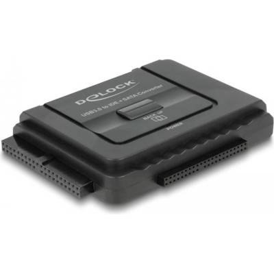 DeLOCK USB 3.2 Gen 1 конвертер, USB-A към SATA 22P + IDE 40P + IDE 44P, черен, с функция бекъп (61486)