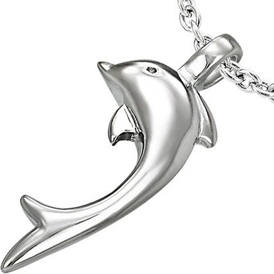 Šperky eshop Přívěsek z oceli 316L stříbrné barvy lesklý delfín Z46.18