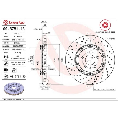 Brzdový kotouč BREMBO 09.B781.13 - OPEL