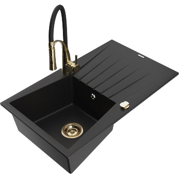 Mexen Cesar гранитна кухненска мивка с 1 отделение и сушилник с кухненски смесител Aster, черен - 6514-77-73450-57-G (6514-77-73450-57-G)