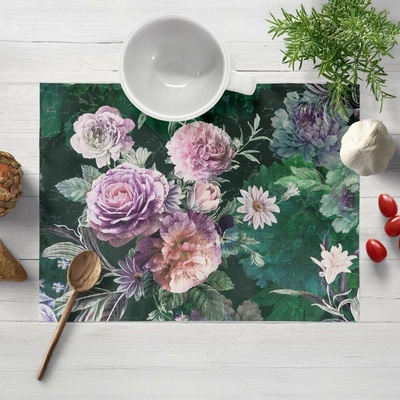 Biante prostírání Parma PM-114 Fialové květy na tmavě zeleném 35x45 cm