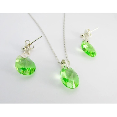 Нежен сребърен комплект с кристали Swarovski Mini Pear Emerald green