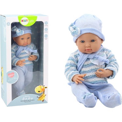LEAN Toys Bábika pruhovaný sveter klobúk modrá šatka