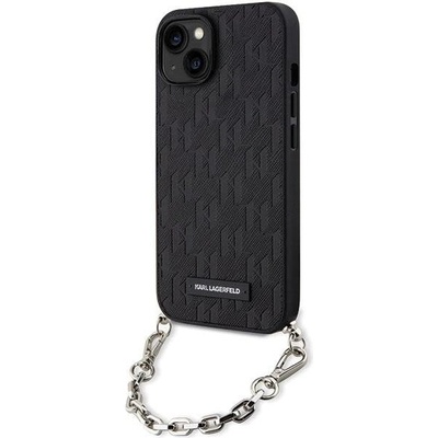 KARL LAGERFELD Кейс Karl Lagerfeld KLHCP14SSACKLHPK за iPhone 14 6.1", черен / черен, твърд, Saffiano Monogram Chain (KF001639-0)