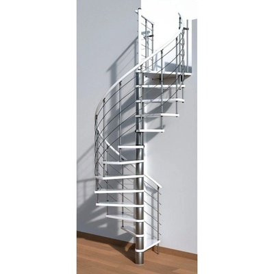 Minka Venezia Grey White - točité schody, průměr 120 cm, 140 cm nebo 160 cm · bílé nášlapy buk · šedá barva konstrukce