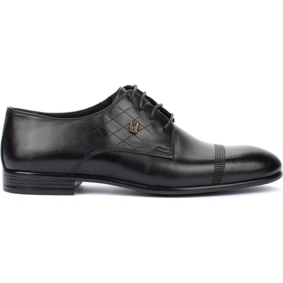 Мъжки елегантни обувки в черно от естествена кожа с връзки