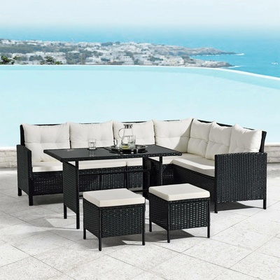 FurniGO Zahradní ratanový set Manacor černý/krémové podušky – Zboží Dáma